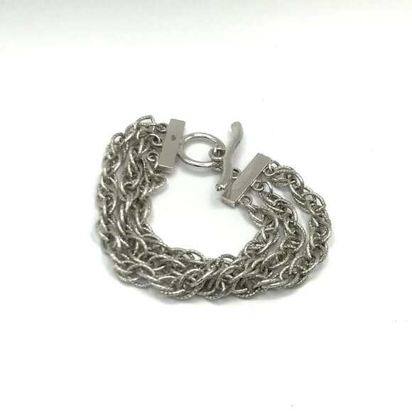 Vintage Style Silver Multi-Strand Twisted Chain Bracelet With Toggle Clasp - Picture 7 of 9